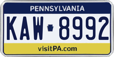 PA license plate KAW8992