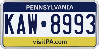 PA license plate KAW8993