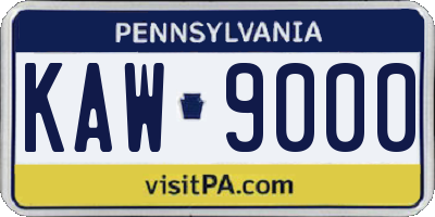 PA license plate KAW9000