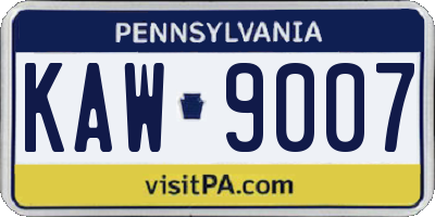 PA license plate KAW9007