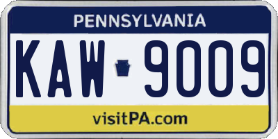 PA license plate KAW9009