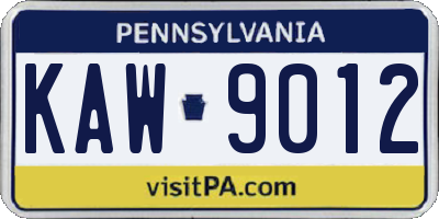 PA license plate KAW9012