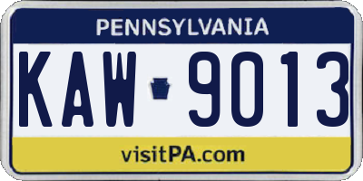 PA license plate KAW9013