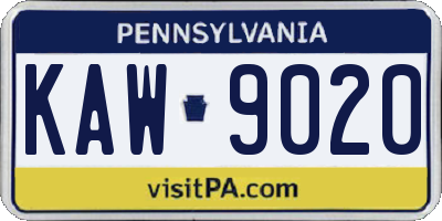 PA license plate KAW9020