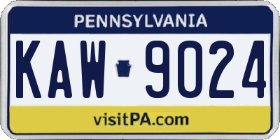 PA license plate KAW9024