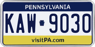 PA license plate KAW9030