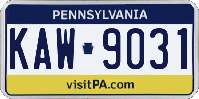 PA license plate KAW9031