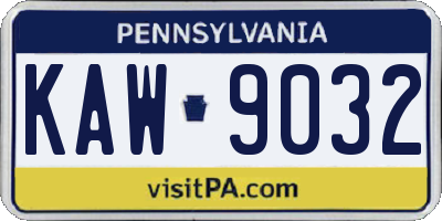 PA license plate KAW9032