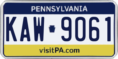 PA license plate KAW9061