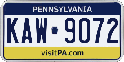PA license plate KAW9072