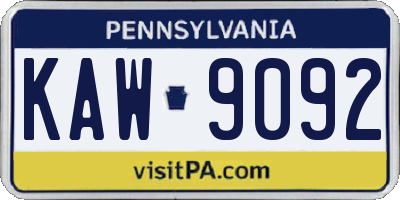 PA license plate KAW9092