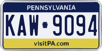 PA license plate KAW9094