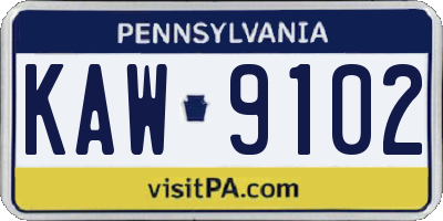 PA license plate KAW9102