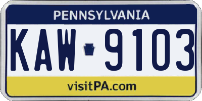 PA license plate KAW9103