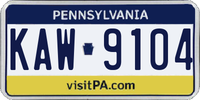 PA license plate KAW9104
