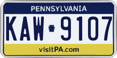 PA license plate KAW9107