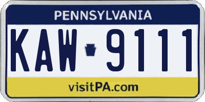PA license plate KAW9111