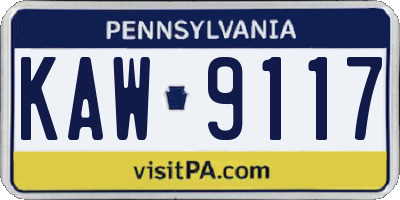 PA license plate KAW9117