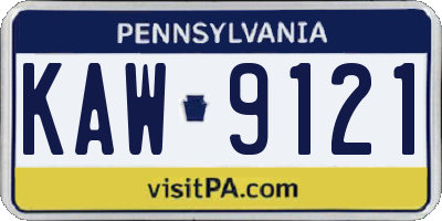 PA license plate KAW9121