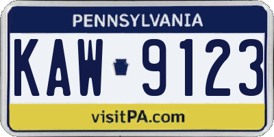 PA license plate KAW9123