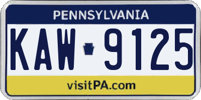 PA license plate KAW9125
