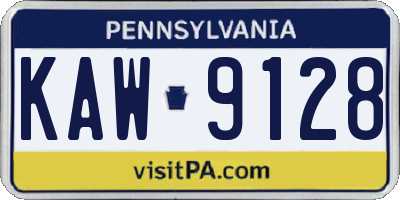 PA license plate KAW9128