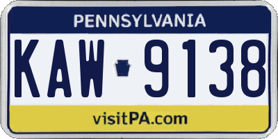 PA license plate KAW9138