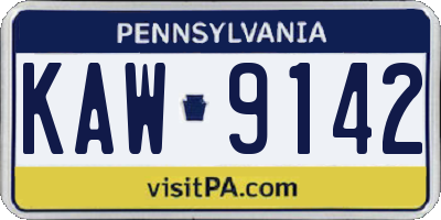 PA license plate KAW9142