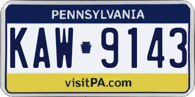 PA license plate KAW9143