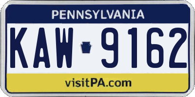 PA license plate KAW9162