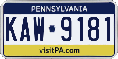 PA license plate KAW9181