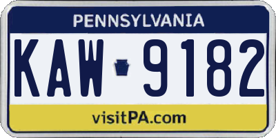 PA license plate KAW9182