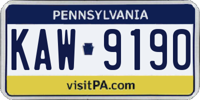 PA license plate KAW9190
