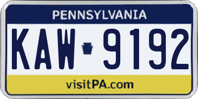 PA license plate KAW9192