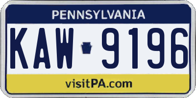 PA license plate KAW9196