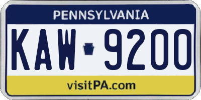 PA license plate KAW9200
