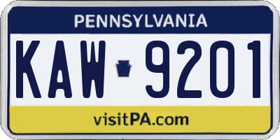 PA license plate KAW9201