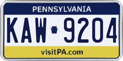 PA license plate KAW9204
