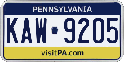 PA license plate KAW9205