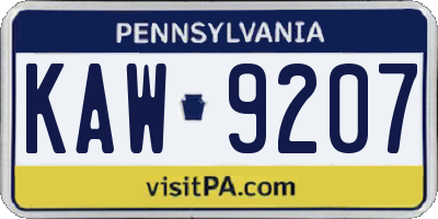 PA license plate KAW9207