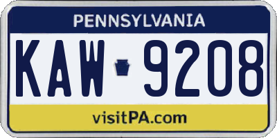 PA license plate KAW9208