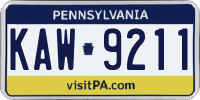 PA license plate KAW9211