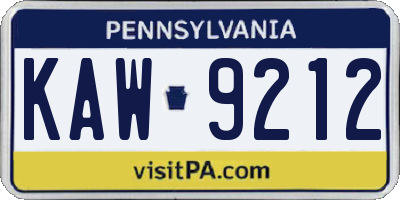 PA license plate KAW9212