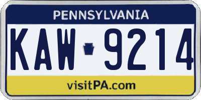 PA license plate KAW9214