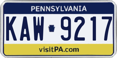 PA license plate KAW9217