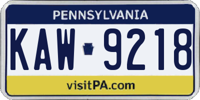 PA license plate KAW9218