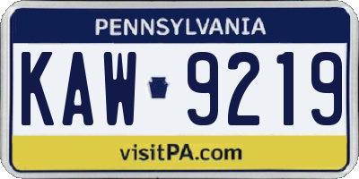 PA license plate KAW9219