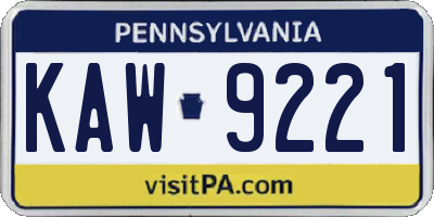 PA license plate KAW9221