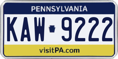 PA license plate KAW9222