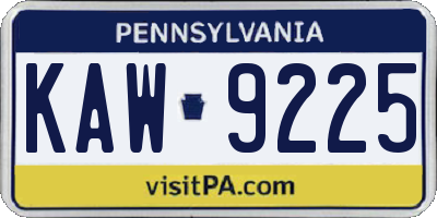 PA license plate KAW9225